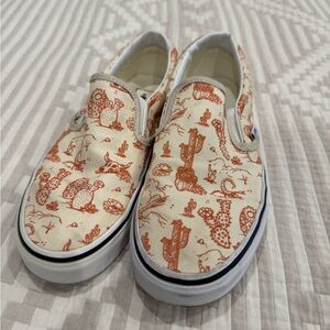 Vans Cream and Brown Cactus Print Slip-On Flats